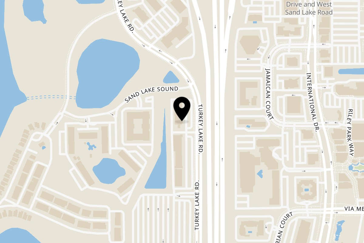 Map showing the location of The Dough Show The Dough Show - Dr Phillips on 8910 Turkey Lake Rd #100 in Orlando